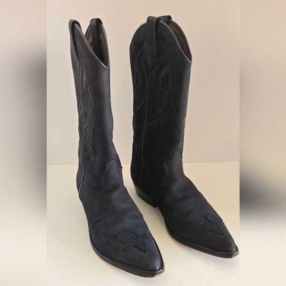 VTG 90's GUESS MARCIANO 100% Genuine Suede Cowboy Western Boots Navy Sz7 - Picture 3 of 14